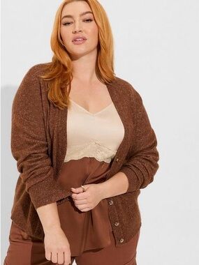 🧡🤎 Torrid Vegan Cashmere V-Neck Button Down Cardigan Sweater Rust Brown Plus 5X